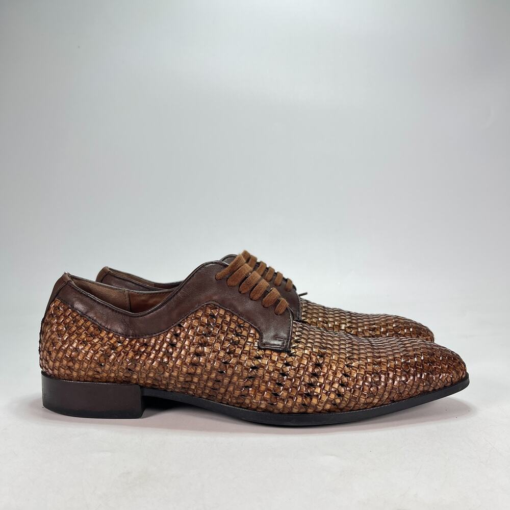 Zara Man Brown Woven Leather Derby Dress Oxfords Shoes Men's Size US 11.5 EU 44